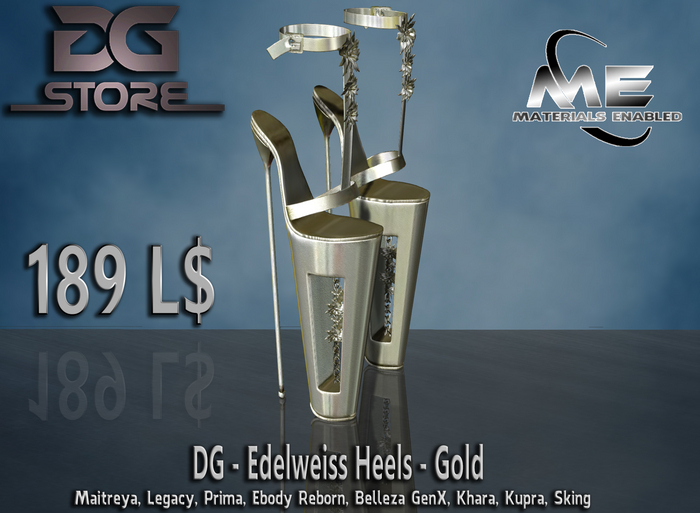 Second Life Marketplace DG Edelweiss Heels Gold Unpacker